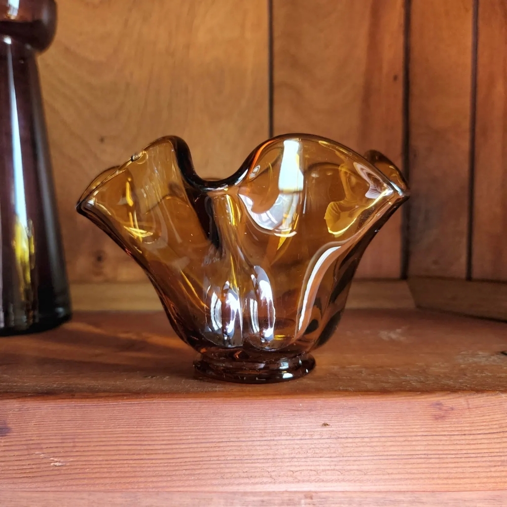 Vintage Amber Viking Handkerchief Bowl